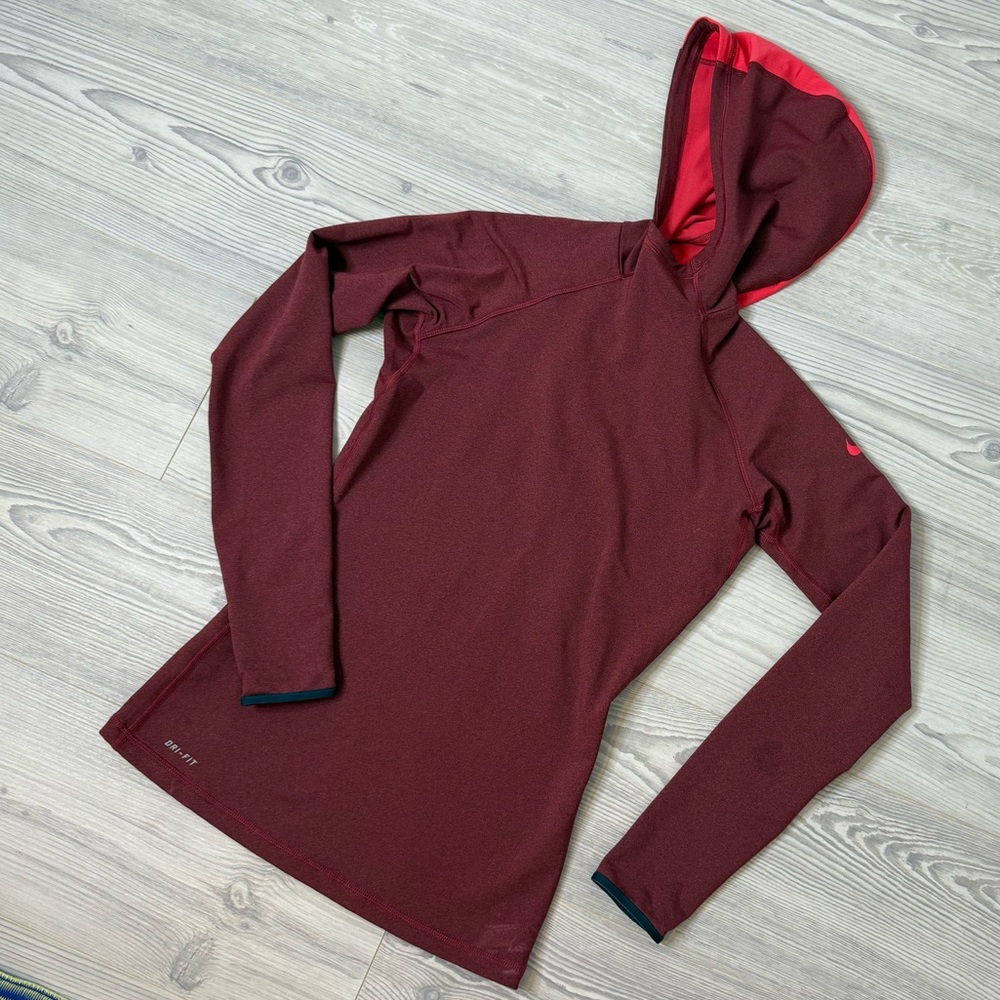 Nike Maroon and Red Hooded Top